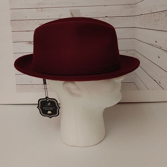 MEN'S MONTIQUE BURGUNDY 100% WOOL FELT 2 1/4" BRIM FEDORA HAT. H62 - Picture 3 of 8